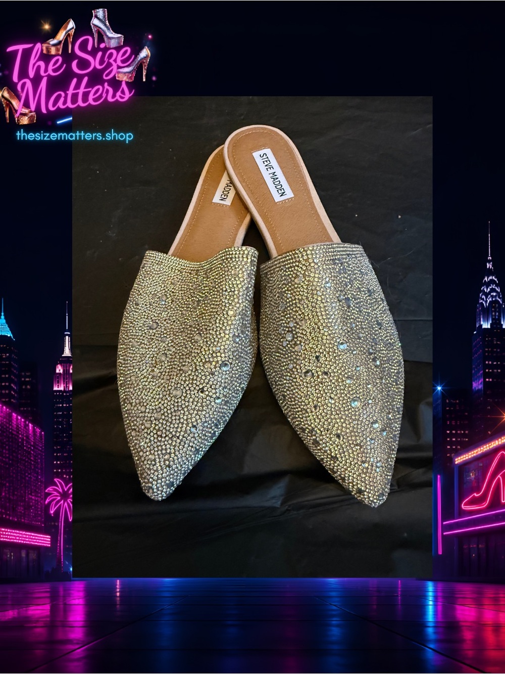 Steve Madden Gold Crystal-Studded Pointed Slip-On Mules